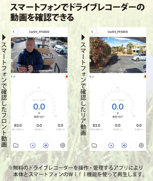 ゴルフカート用ドライブレコーダーをスマホで確認する様子